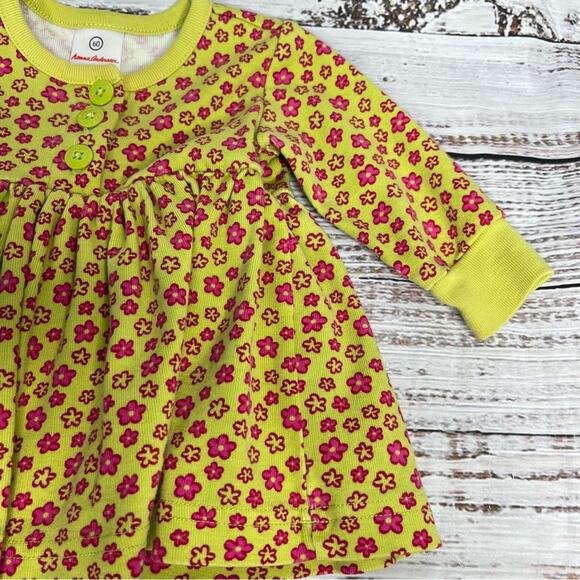 Hanna Andersson 60 3-6 Months Dress Green Pink Floral Disty Floral Long Sleeve - Picture 3 of 9